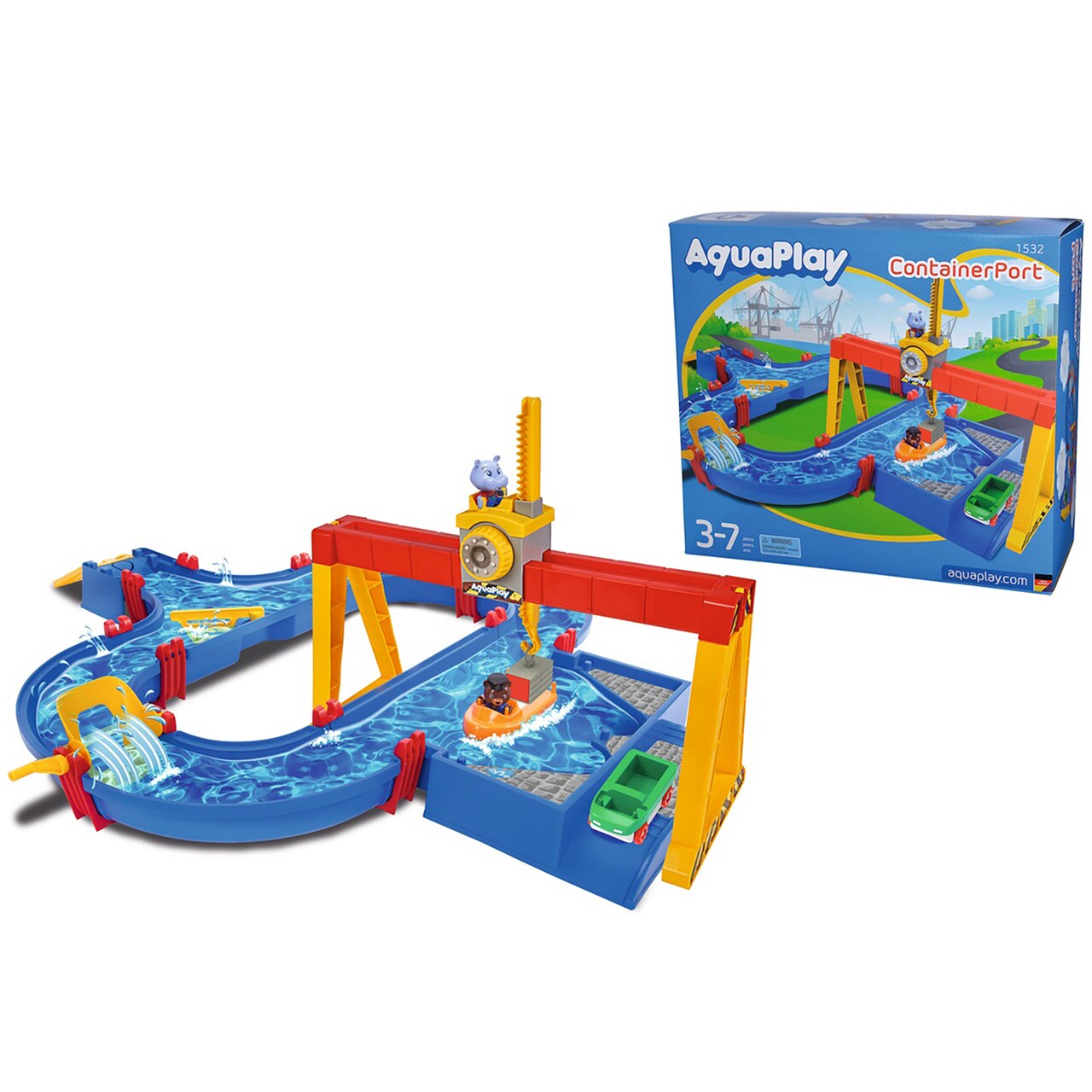 AquaPlay: ContainerPort Waterway Playset - Toy Boat & 2 Animal Figures, Interactive Canal Basin & Gantry Crane System, Outdoor Activity Toy, Kids 3+